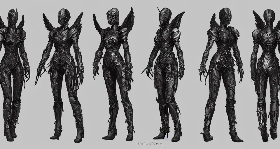 Prompt: Character concept sheet of an Angel knight gothic girl, hyperdetailed, artstation, cgsociety, golden hour 8k