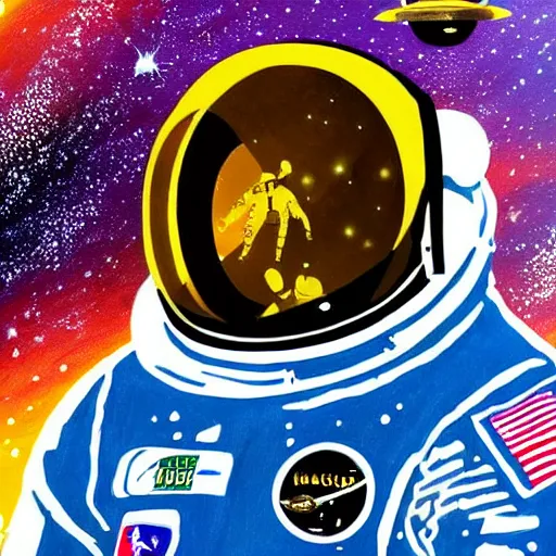 Prompt: astronaut on board international space station wearing black space suit and gold helmet, colourful, vibrant, minimalist, highly detailed, realistic, portrait, symmetrical, photorealistic, proportional, beauty, fish eye lens, nasa, spacex, galaxies, in the style of Edward hooper sun