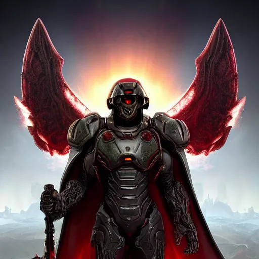 Prompt: archangel from doom eternal, 4k digital art, Doom, hyper realistic, HD