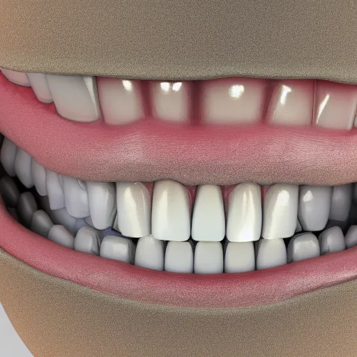 Image similar to poorly rendered 3 d set of teeth