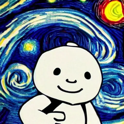 Image similar to stay puft marshmallow man in the syle of starry night