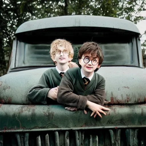 Image similar to harry potter as a natural light on an old truck in a field