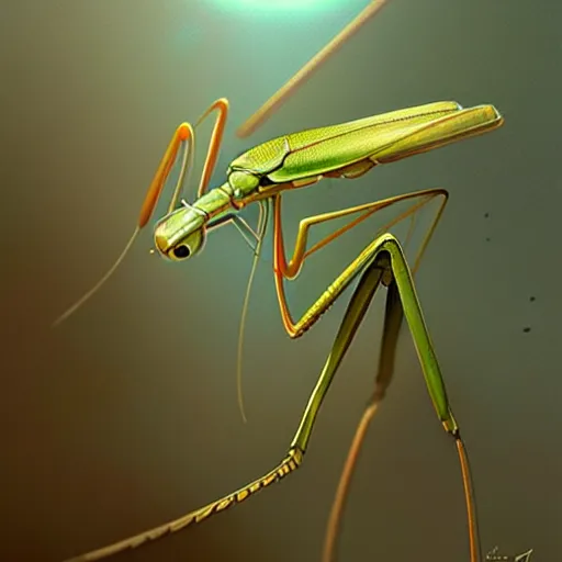 Image similar to praying mantis, by greg rutkowski