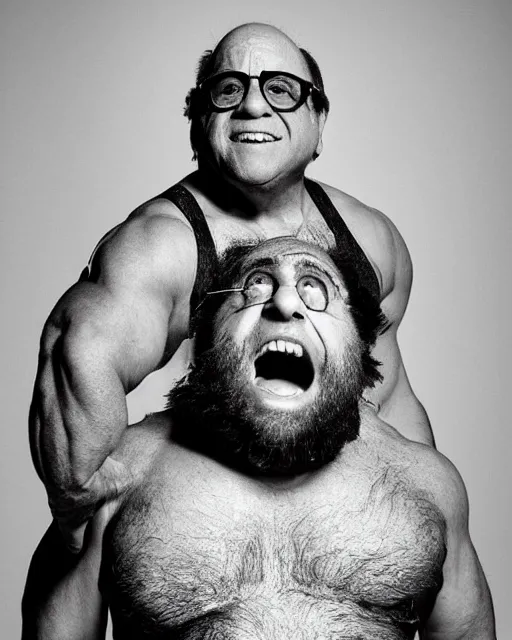 Image similar to portrait of danny devito as a professional wrestler. photographic, photography