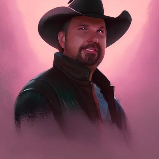 Prompt: a portrait of garth brooks rainy background, pink bright art masterpiece artstation. 8 k, sharp high quality artwork in style of jose daniel cabrera pena and greg rutkowski, concept art by tooth wu, hearthstone card game artwork.