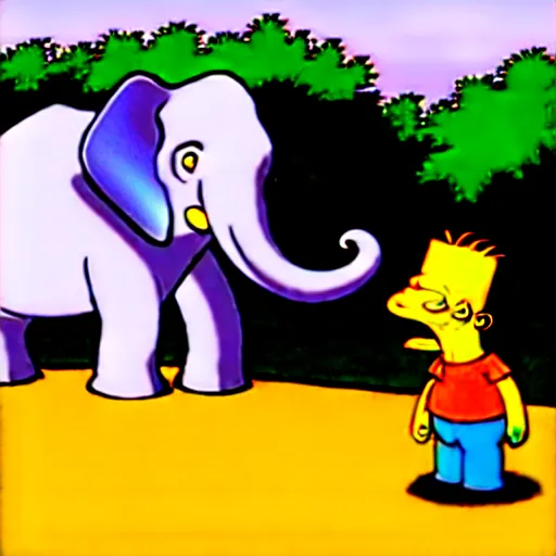 Prompt: elephant in the bush, simpsons style