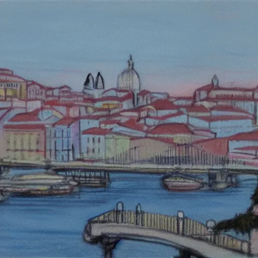 Image similar to city of lisbon, concept art, pastel soft colors, in the style of robert hickox, oscar galvan