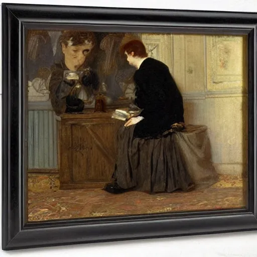 Image similar to solving a riddle by alfred stevens