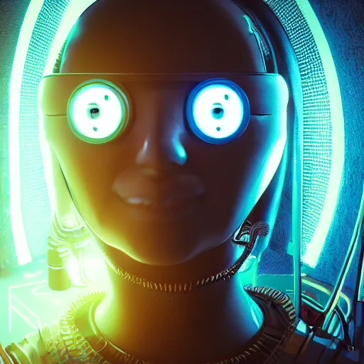 Image similar to a person with a smiley face on their head, cyberpunk art by mike beeple winkelmann, cgsociety, space art, rendered in cinema 4 d, behance hd, black background