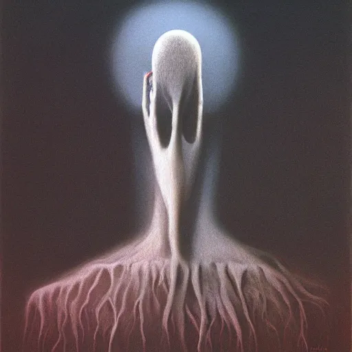 Prompt: Zdzisław Beksiński painting of a ghost