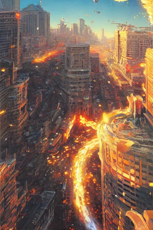 Image similar to A ultradetailed beautiful panting of a cup noodle monster attacking a city, Oil painting, by Ilya Kuvshinov, Greg Rutkowski and Makoto Shinkai