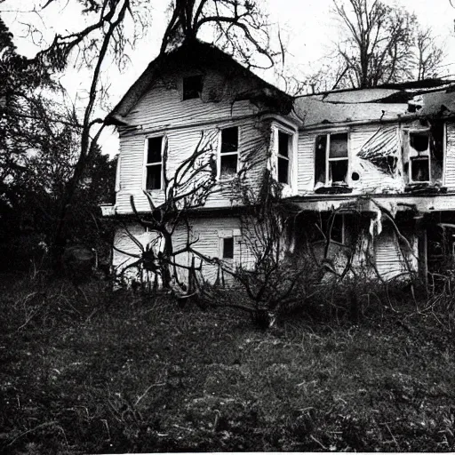 Image similar to 1 9 9 3, disposable camera, flash, old abandoned house, mutant creature standing, meat, ooze, slime, veins, wet