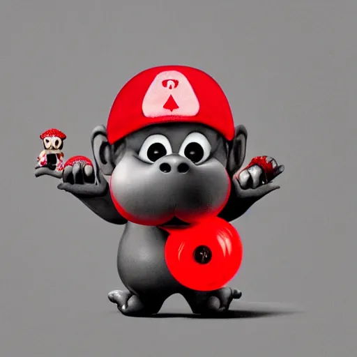 Image similar to chilled kong with red headphones on holding a amanita muscaria made by banksy