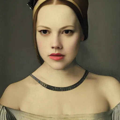 Prompt: portrait of abbie cornish by johannes vermeer, hd, beautiful, glamorous, award winning, 4 k