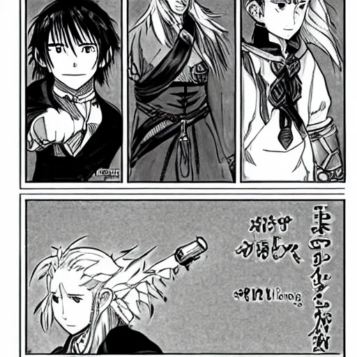 Image similar to manga page of The Lord of the Rings in the style of Fullmetal Alchemist