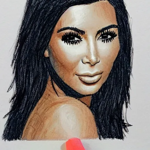 Prompt: Kim Kardashian picture poorly drawn with wax crayon