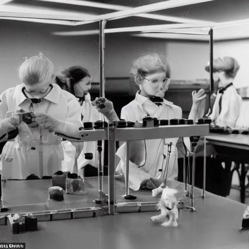 Prompt: fox animals conducting experiments in a science lab, award winning photograph