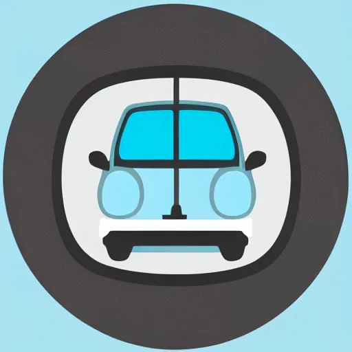 Image similar to An icon of a car in a flat design style, the car is gray and is shown from the front, the windshield is transparent, a light blue round circle is in the background