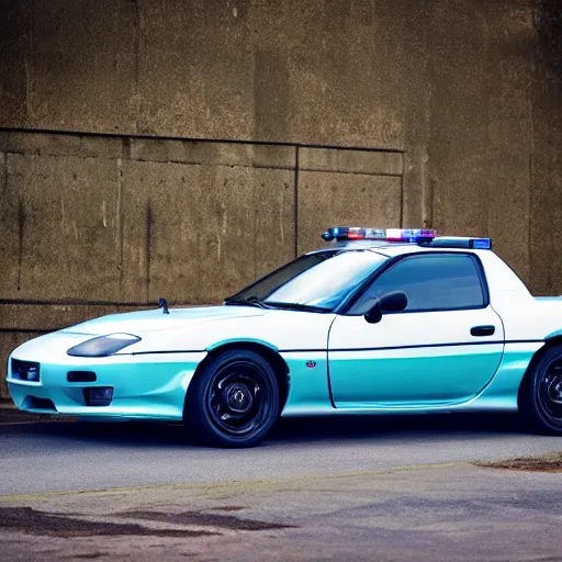 Prompt: Mazda Rx-7 police car, hyper realistic, car photography, high detail, 8k,