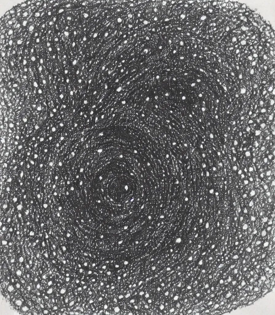 Prompt: a painting of a spiral galaxy , pointilism, rough charcoal sketch