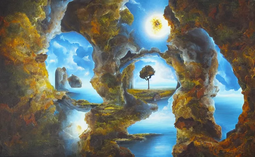 Image similar to portal painting to another dimension, surreal landscape