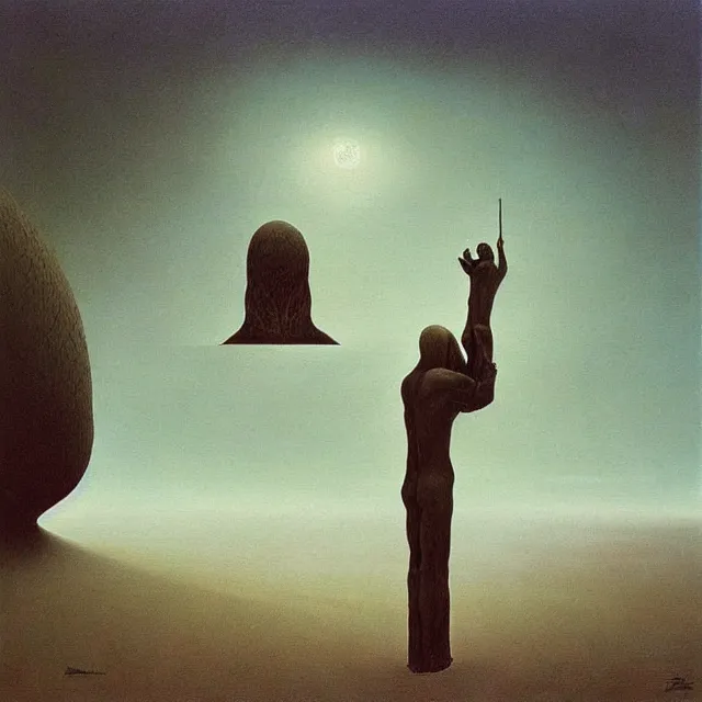 Image similar to Painting, Creative Design, album cover art, Human mind, surrealist, by Zdzisław Beksiński and storm thorgerson