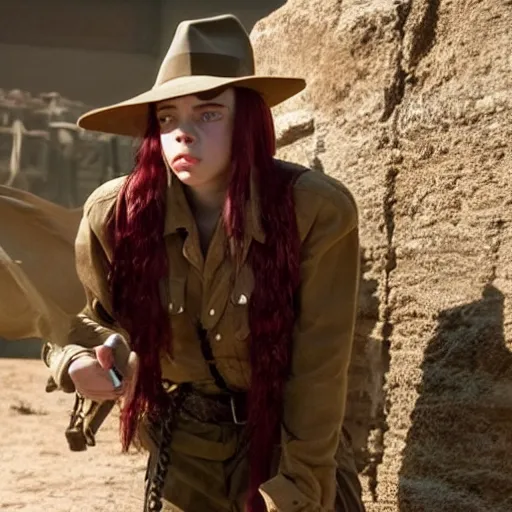 Image similar to movie still of billie eilish as indiana jones