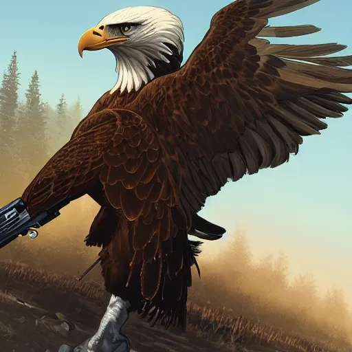 Prompt: america being america with guns and eagles , enlightment, illumination, digital art, HD Quality, Artstation, UHD 4K image