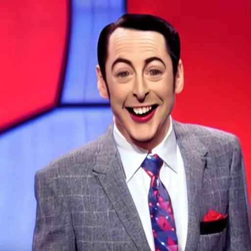 Image similar to Pee-wee Herman as the host of Jeopardy