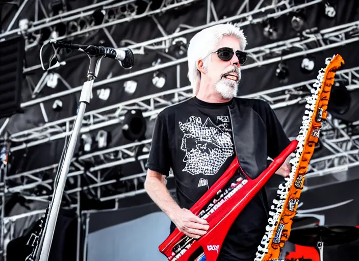 Image similar to photo still of michael mcdonald on stage at vans warped tour!!!!!!!! at age 3 8 years old 3 8 years of age!!!!!!! throwing a keytar into the crowd, 8 k, 8 5 mm f 1. 8, studio lighting, rim light, right side key light