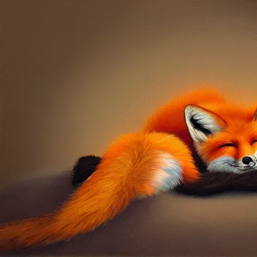 Prompt: a fox laying back relaxing, dreaming of infinity, elegant color palette