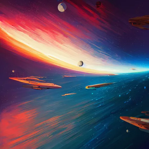 Image similar to an alient fleet in orbit above earth by anato finnstark and alena aenami