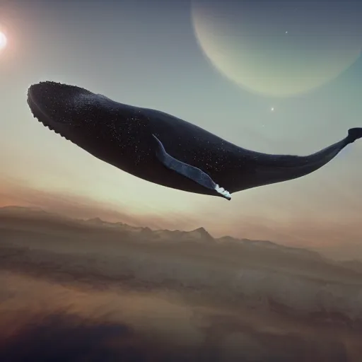 Image similar to high quality photo of big whale floating in space, photorealism, 8k, rendered by unreal engine