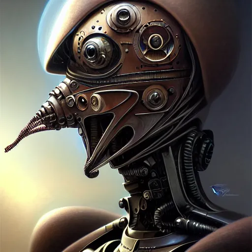 Image similar to front shot of a cyberpunk gazmask robot character, intricate, elegant, highly detailed, centered, digital painting, artstation, concept art, smooth, sharp focus, illustration, artgerm, Tomasz Alen Kopera, Peter Mohrbacher, donato giancola, Joseph Christian Leyendecker, WLOP, Boris Vallejo