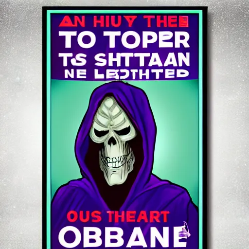 Image similar to Skeletor in the style of the Obama hope poster