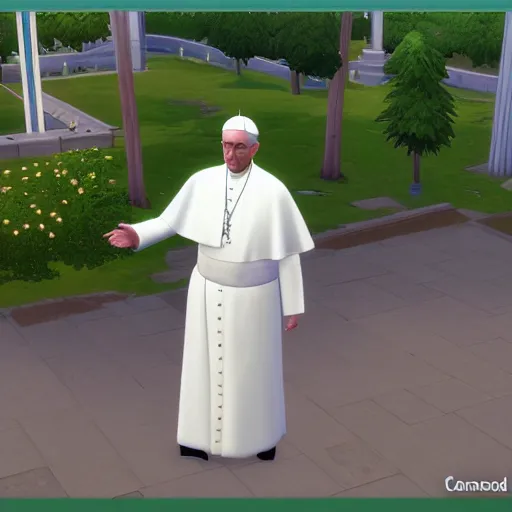 Image similar to The pope being confused in sims 4, gameplay footage