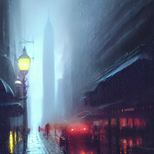 Image similar to nighttime in gotham city, wet pavement, street level view, light mist, fantasy, intricate, elegant, digital painting, trending on artstation, concept art, soft focus, illustration by greg rutkowski, Gaston Bussiere and artgerm, 4k.