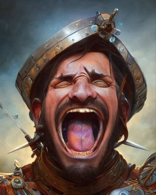 Prompt: ultrarealistic illustration of a screaming spanish conquistador by filipe pagliuso and justin gerard, symmetric, detailed, intricate, anatomy, facial features, digital painting, treasure planet color scheme, masterpiece, sharp focus, realism