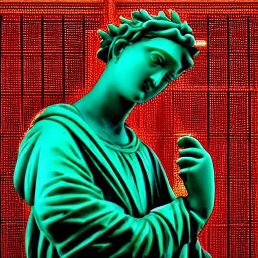 Prompt: renaissance statue surrounded by a neon frame, highly detailed