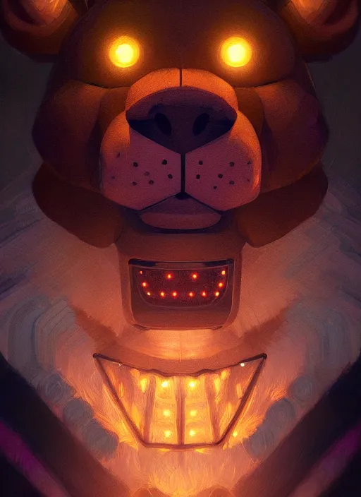 Image similar to portrait of freddy fazbear, intricate, elegant, glowing lights, highly detailed, digital painting, artstation, concept art, sharp focus, illustration, art by wlop, mars ravelo and greg rutkowski