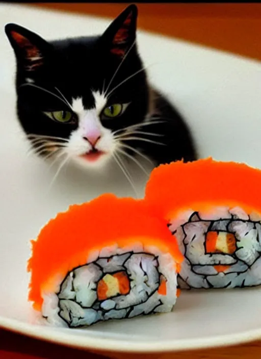 Image similar to clear photorealistic picture of adorable cats made out of sushi