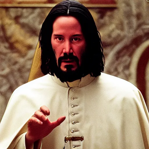 Image similar to keanu reeves in as Pope of Rome, 35 mm, by Terry O'neil