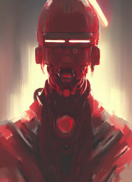 Prompt: concept art close up red cyberpunk character, by shinji aramaki, by christopher balaskas, by krenz cushart