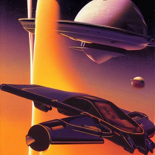 Image similar to science - fiction novel cover art by peter elson, syd mead, detailed, cinematic,