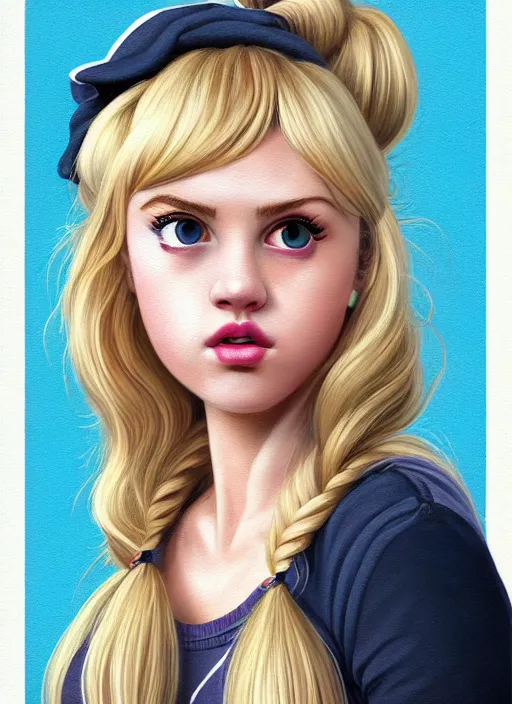 Image similar to full body teenage betty cooper, blonde hair, obese, bangs, ponytail, sultry, realistic, sultry smirk, ponytail, fluffy bangs, curly bangs, fat, belly, beautiful girl, intricate, elegant, highly detailed, digital painting, artstation, concept art, smooth, sharp focus, illustration, art by wlop, mars ravelo and greg rutkowski