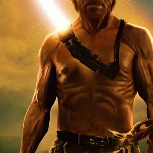 Image similar to chuck norris as a god, weta hyperrealism cinematic lighting and composition