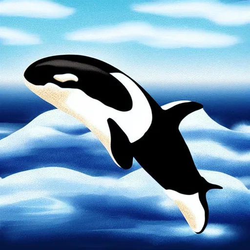 Prompt: “An orca jumping out of a sea of clouds” as digital art