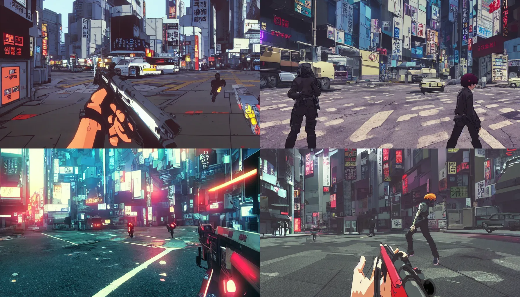 Prompt: a screenshot of a multiplayer stealth first person perspective bank robbery simulator game, Set in 1982 Tokyo, anime style graphics inspired by Ghost in the shell + Akira + Heat, Unreal engine, Highly Detailed, Vibrant, created by Arc System Works + Hideo Kojima + Studio Gainax