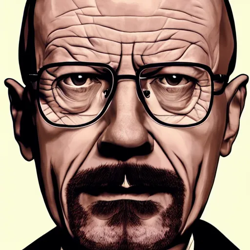 Image similar to walter white next to gustavo fring, in the style of greg rutowski, hyper detailed