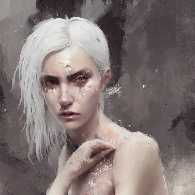 Image similar to beauty girl, white hair, hyper detailed, insane details, intricate, elite, elegant, luxury, by ismail inceoglu dragan bibin hans thoma greg rutkowski alexandros pyromallis rene maritte illustrated, perfect face, fine details, realistic shaded, fine - face, pretty face